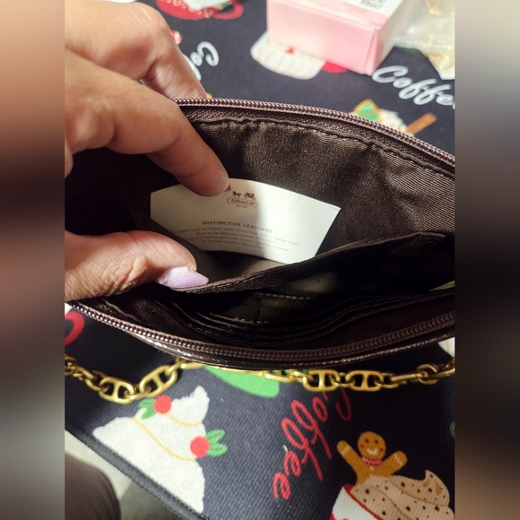 Coach Brown and Black Signature Clutch with Gold Chain - Picture 8 of 10